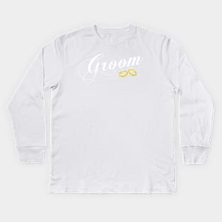 Simple and Elegant Groom Calligraphy with Wedding Rings Kids Long Sleeve T-Shirt